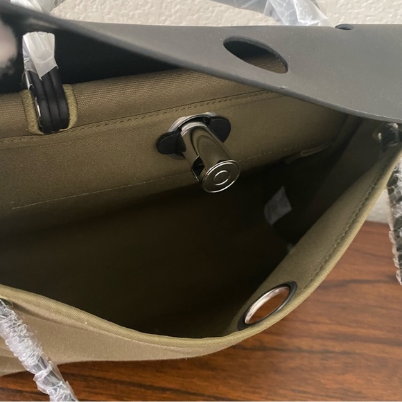 Black Olive Green Canvas Leather 31 CM Bag Convertible Crossbody Satchel B9 - Picture 13 of 16